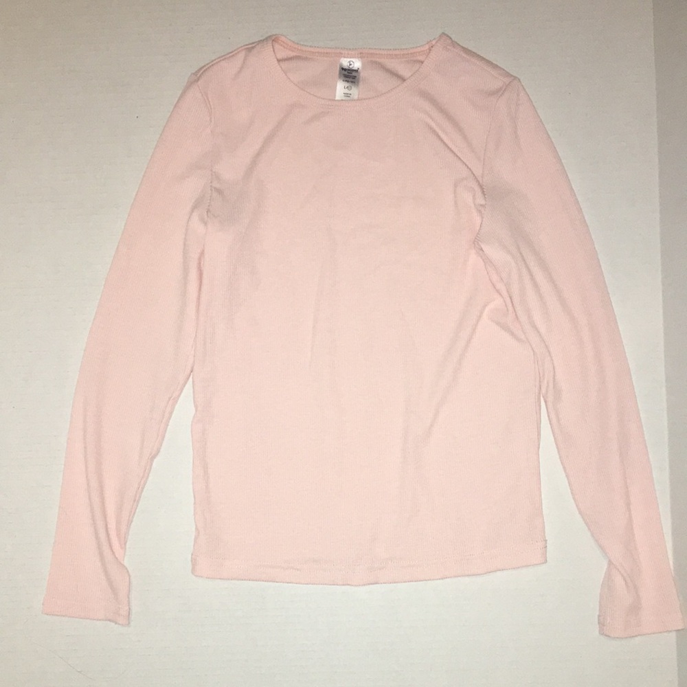 Light Pink Girl’s ribbed Long Sleeve Crewneck Top - Size L (12)